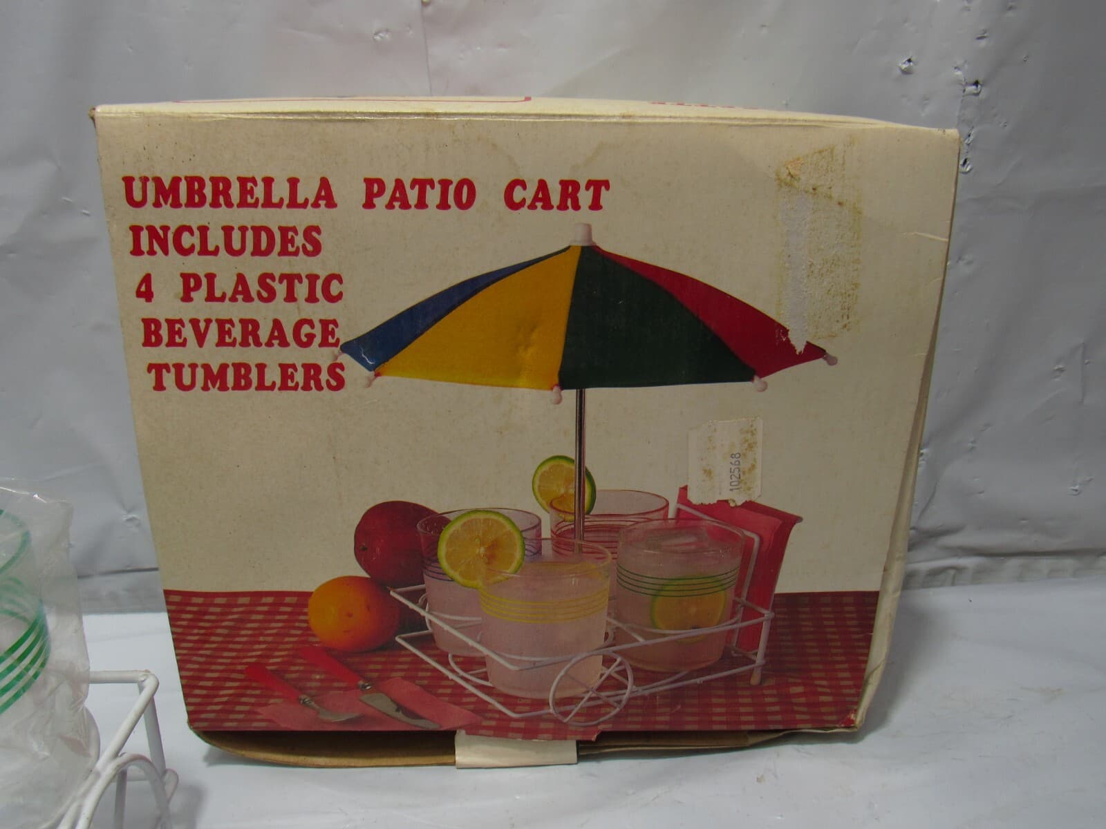Vintage Umbrella Patio Cart w 4 Tumblers Tabletop Cup Holder Pool Beach R24J - Thumbnail 5