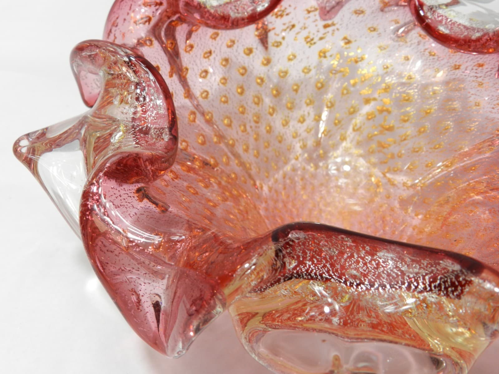 VTG 7" Murano Hand Blown Glass Italian Ashtray Candy Dish Pink Gold Fleck Z80S - Thumbnail 10
