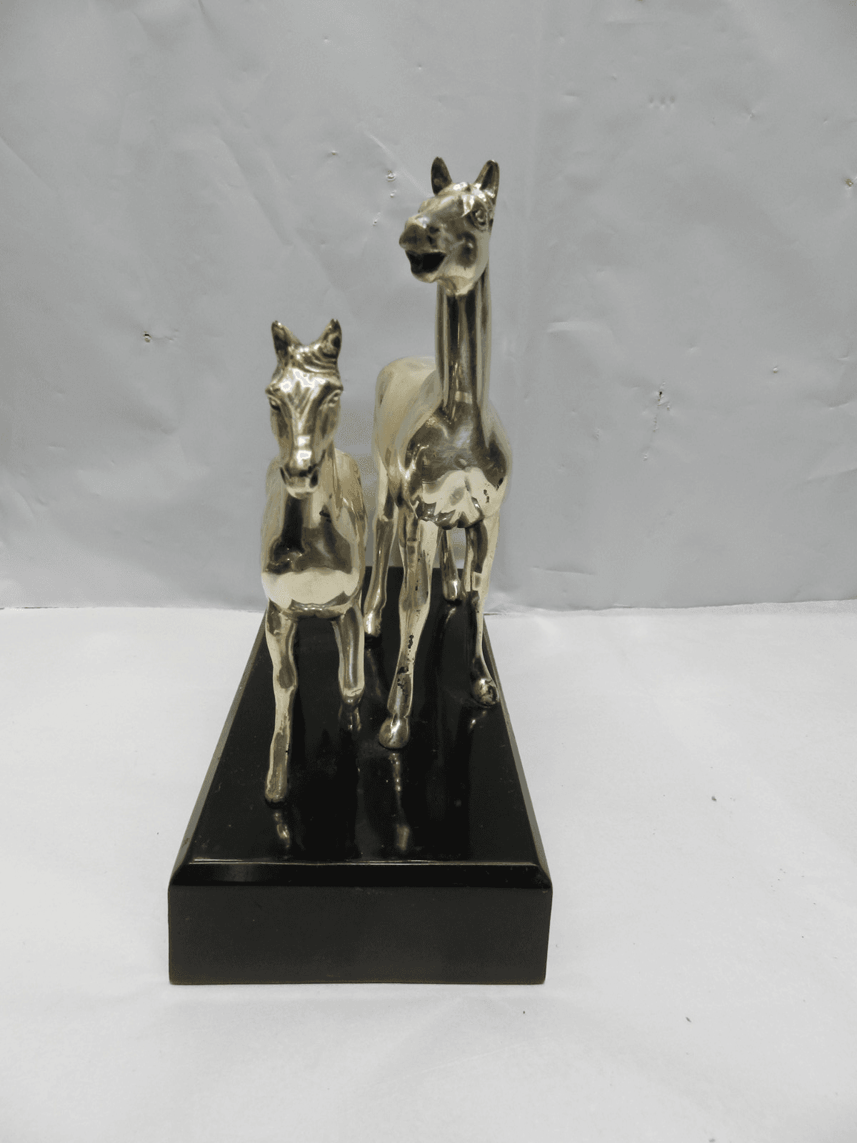 Vintage Silver Horse (Mare & Foal) Statue Black Base 6" Tall (Z86S) - Thumbnail 6