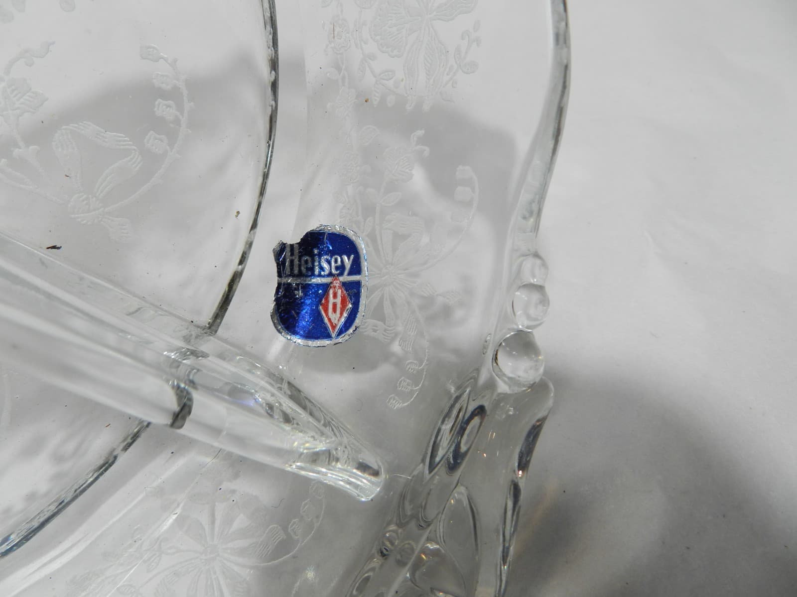 Vintage Blown Glass 8" Round 3 Part Relish Etched Heisey Rose by Heisey Z77S - Thumbnail 10