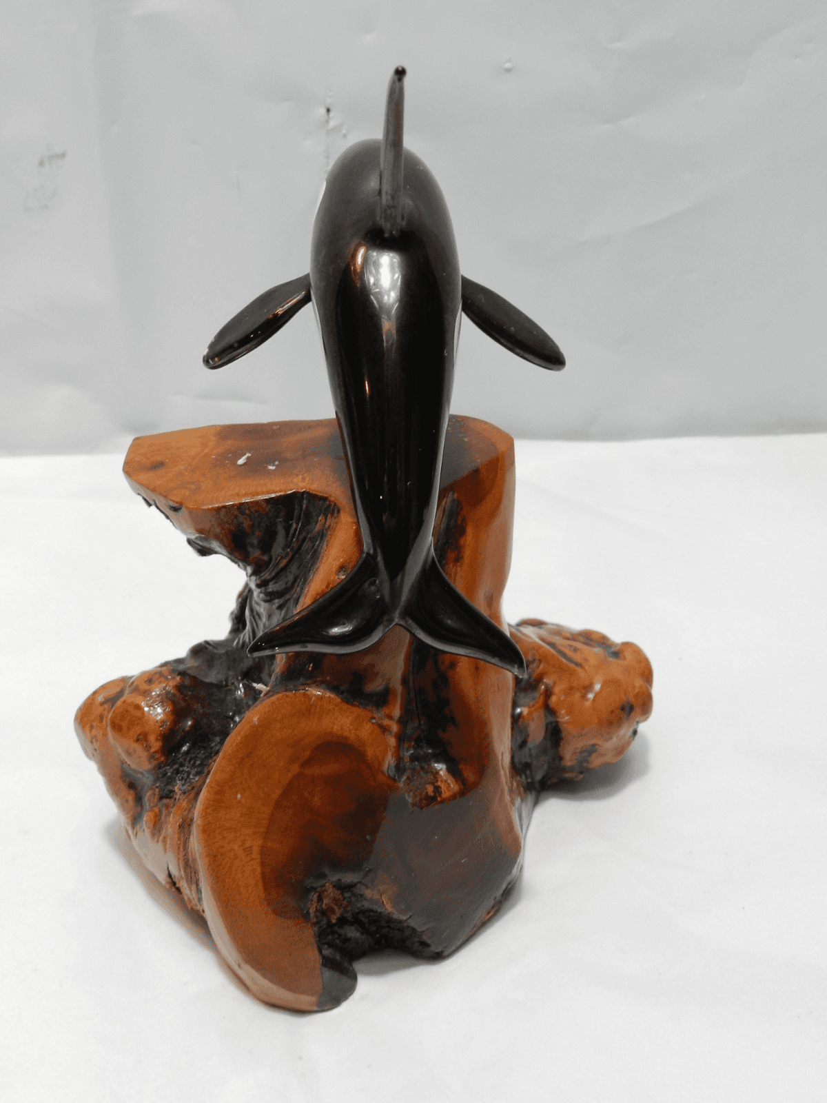 Orca Killer Whale Sculpture Mounted On Burlwood Base Artist John Perry Z84S - Thumbnail 4
