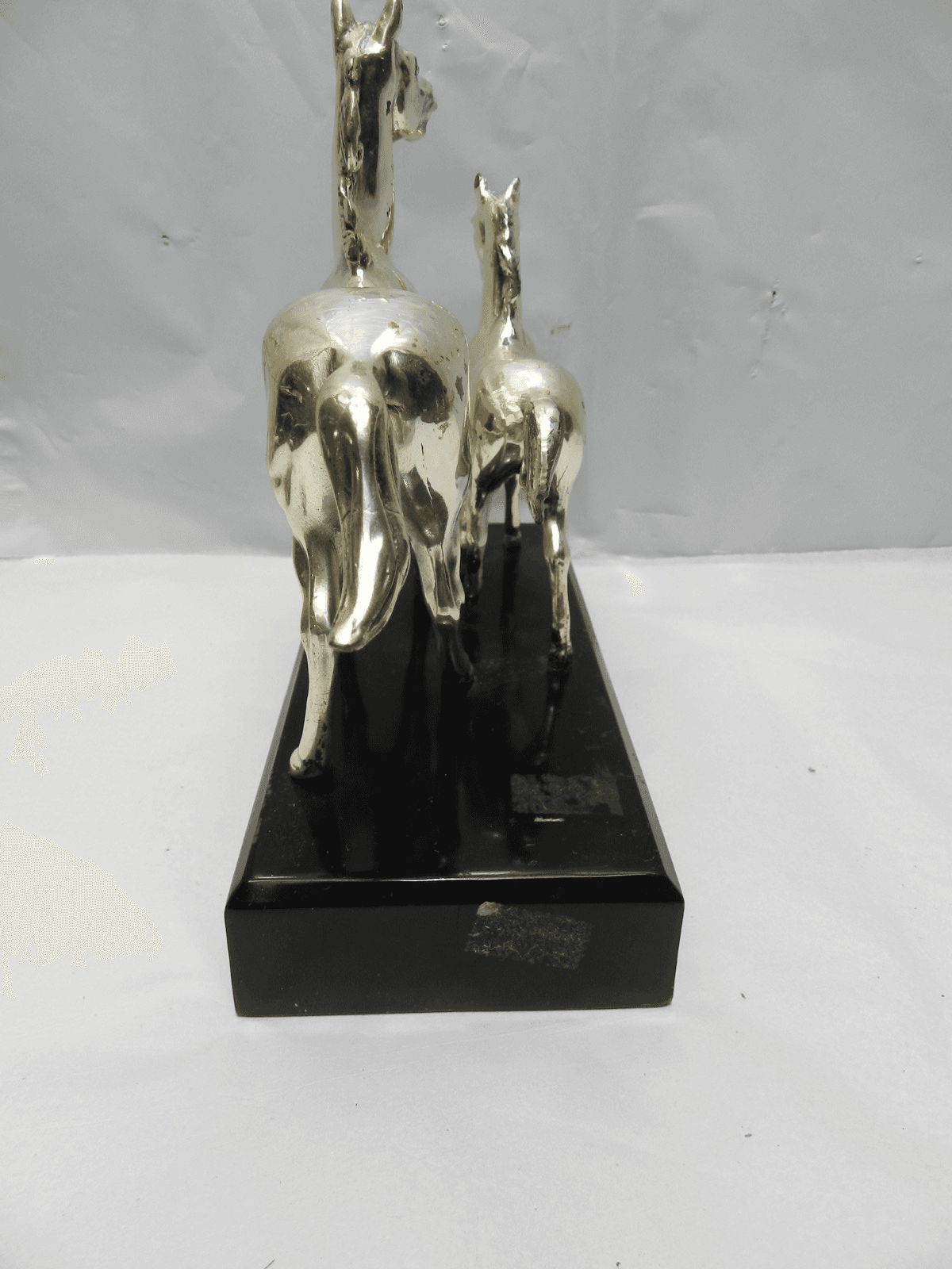 Vintage Silver Horse (Mare & Foal) Statue Black Base 6" Tall (Z86S) - Thumbnail 7