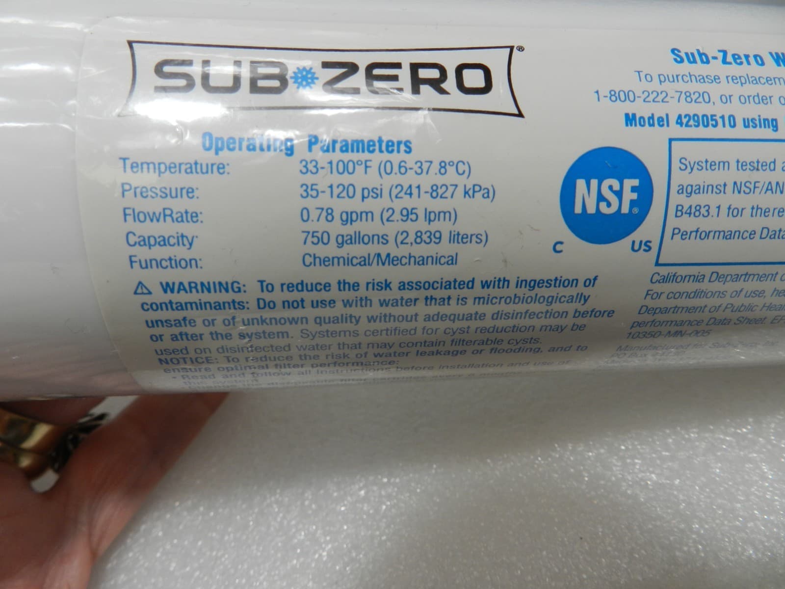 Genuine OEM Sub-Zero 4204490 Refrigerator Water Filter NEW & SEALED (M60K) - Thumbnail 6