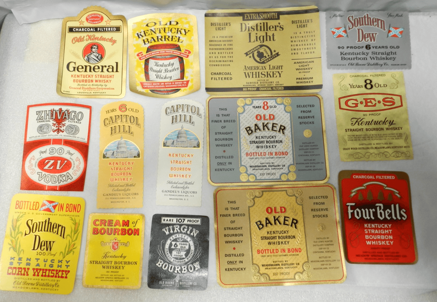 14 Original Unused Kentucky Straight Bourbon Whiskey Bottle Labels No duplicate