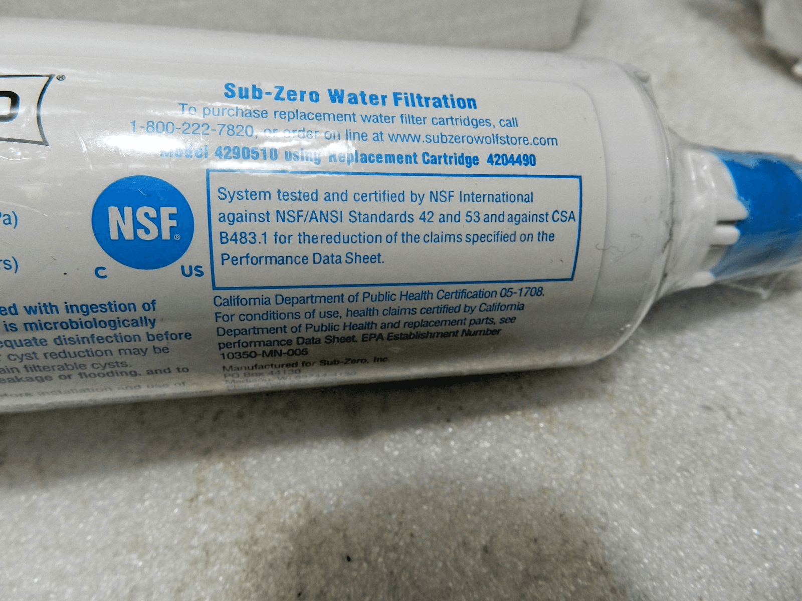 Genuine OEM Sub-Zero 4204490 Refrigerator Water Filter NEW & SEALED (M60K) - Thumbnail 4