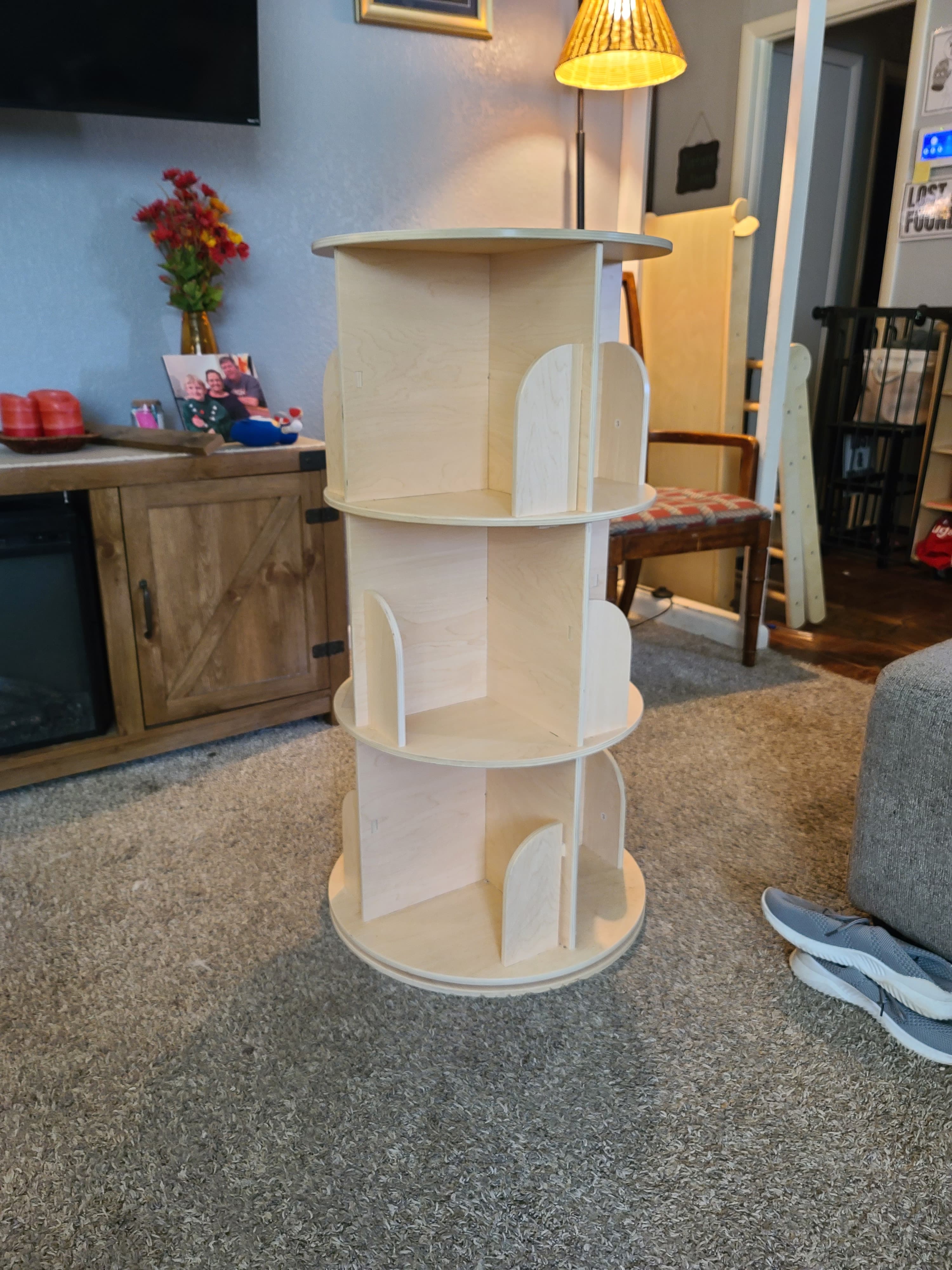 Wooden Rotating Bookshelf with 3 Tiers - Thumbnail 2