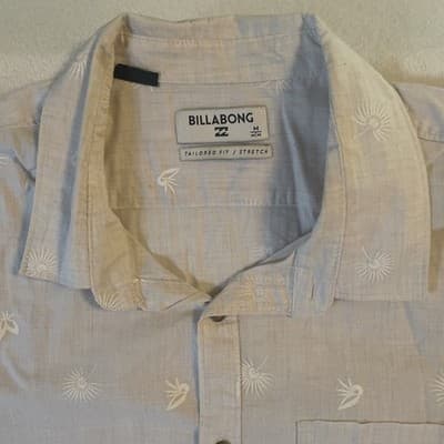 Billabong Shirt Men’s Medium Ivory Short Sleeve Casual Ocean Accents Surfer - Thumbnail 2