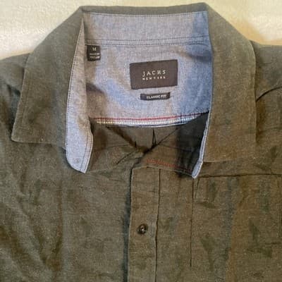 JACHS NY Shirt Men’s Medium Dark Green Gray Long Sleeve Casual Very Subtle Ducks - Thumbnail 2