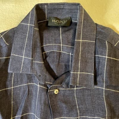 H.O.N.Y. Shirt Men's Medium Blue Long Sleeve Casual Zip Pocket Made in Italy - Thumbnail 2