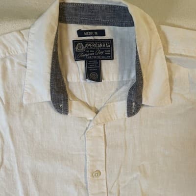 American Rag Cie Shirt Men’s Medium Ivory Solid Linen Short Sleeve Casual - Thumbnail 2