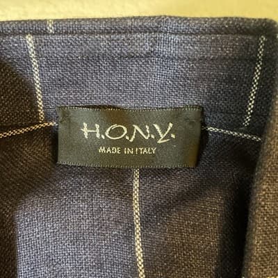 H.O.N.Y. Shirt Men's Medium Blue Long Sleeve Casual Zip Pocket Made in Italy - Thumbnail 3