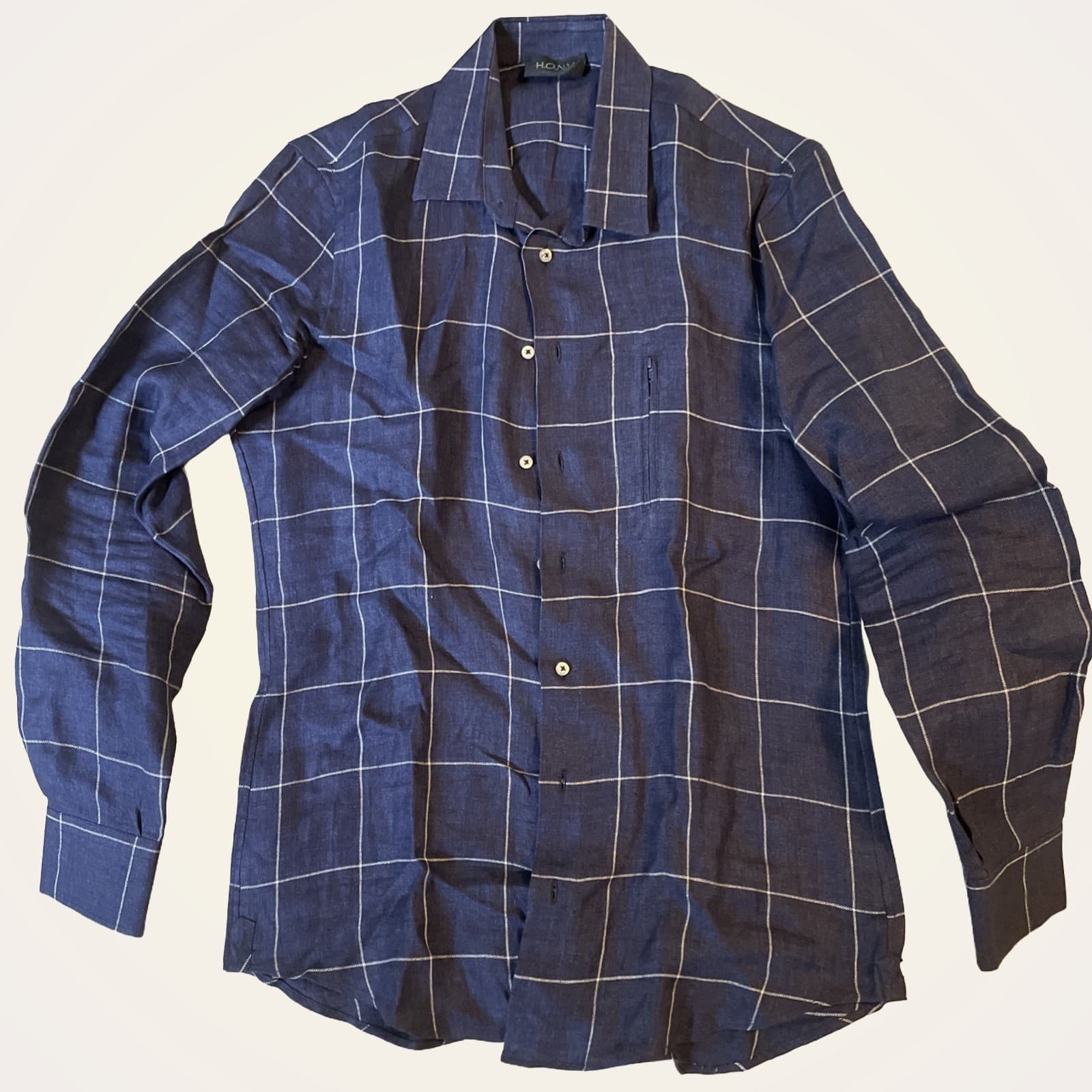 H.O.N.Y. Shirt Men's Medium Blue Long Sleeve Casual Zip Pocket Made in Italy
