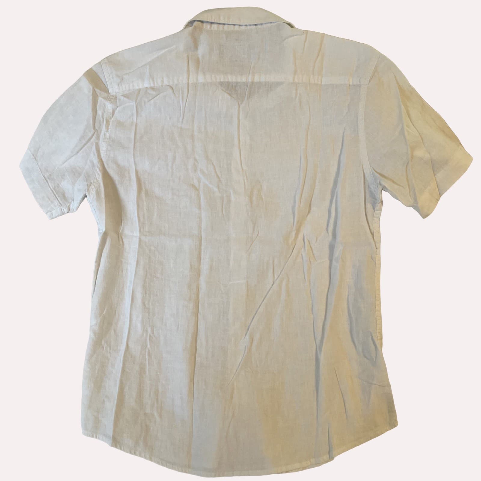 American Rag Cie Shirt Men’s Medium Ivory Solid Linen Short Sleeve Casual - Thumbnail 4