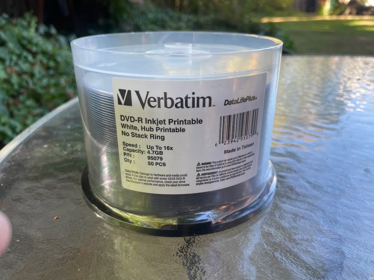 Verbatim DVD-R 4.7GB 50 Discs White Inkjet Printable P/N 95079