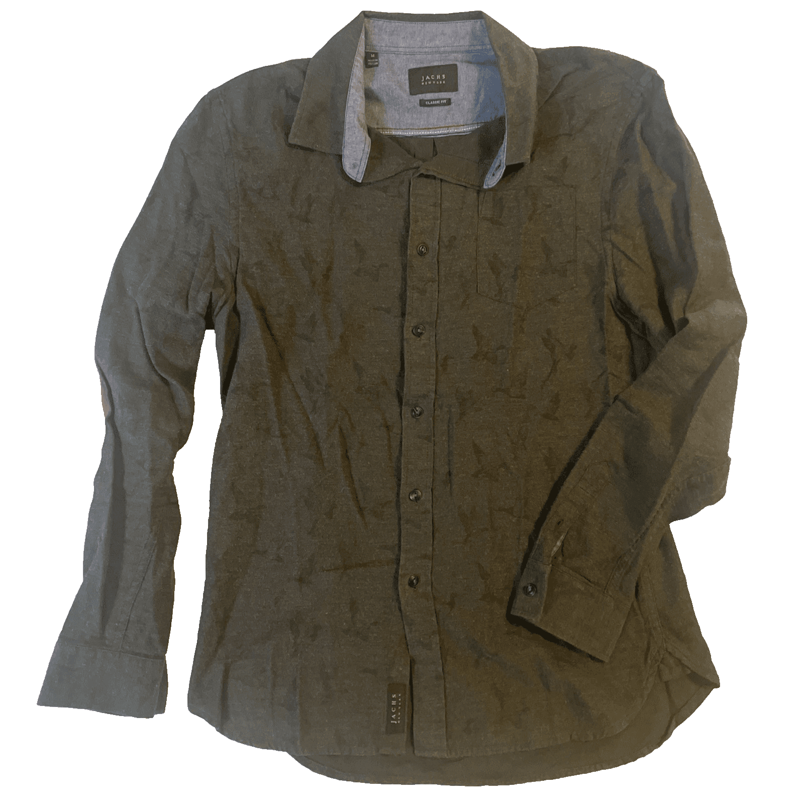 JACHS NY Shirt Men’s Medium Dark Green Gray Long Sleeve Casual Very Subtle Ducks