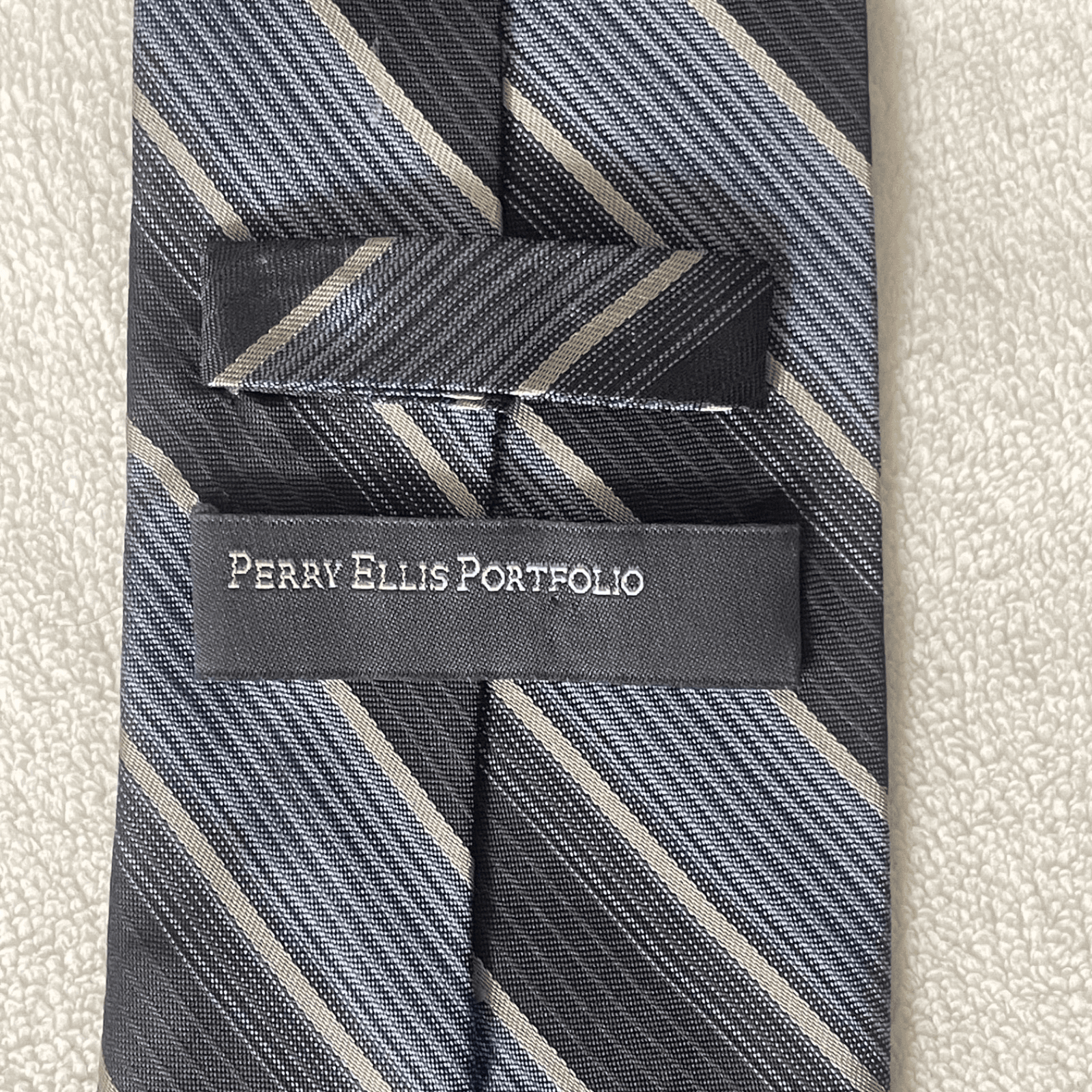 Perry Ellis Portfolio Tie Mens One Size Blue Diagonal Stripe 100% Silk Necktie - Thumbnail 3
