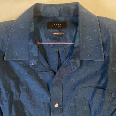 JACHS New York Shirt Men’s Medium Blue Long Sleeve Casual Subtle Paisley - Thumbnail 2