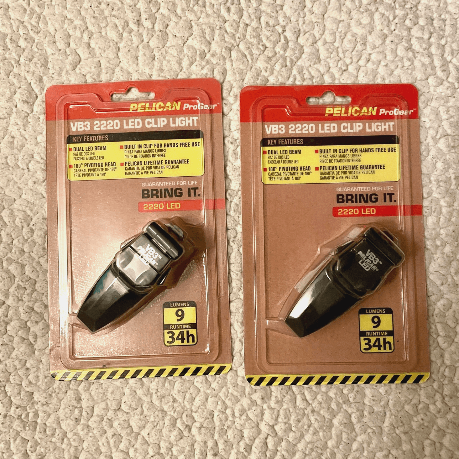 Pelican VB3 2220 LED Flashlights Clip On w/Batteries New in Package Lot of 2