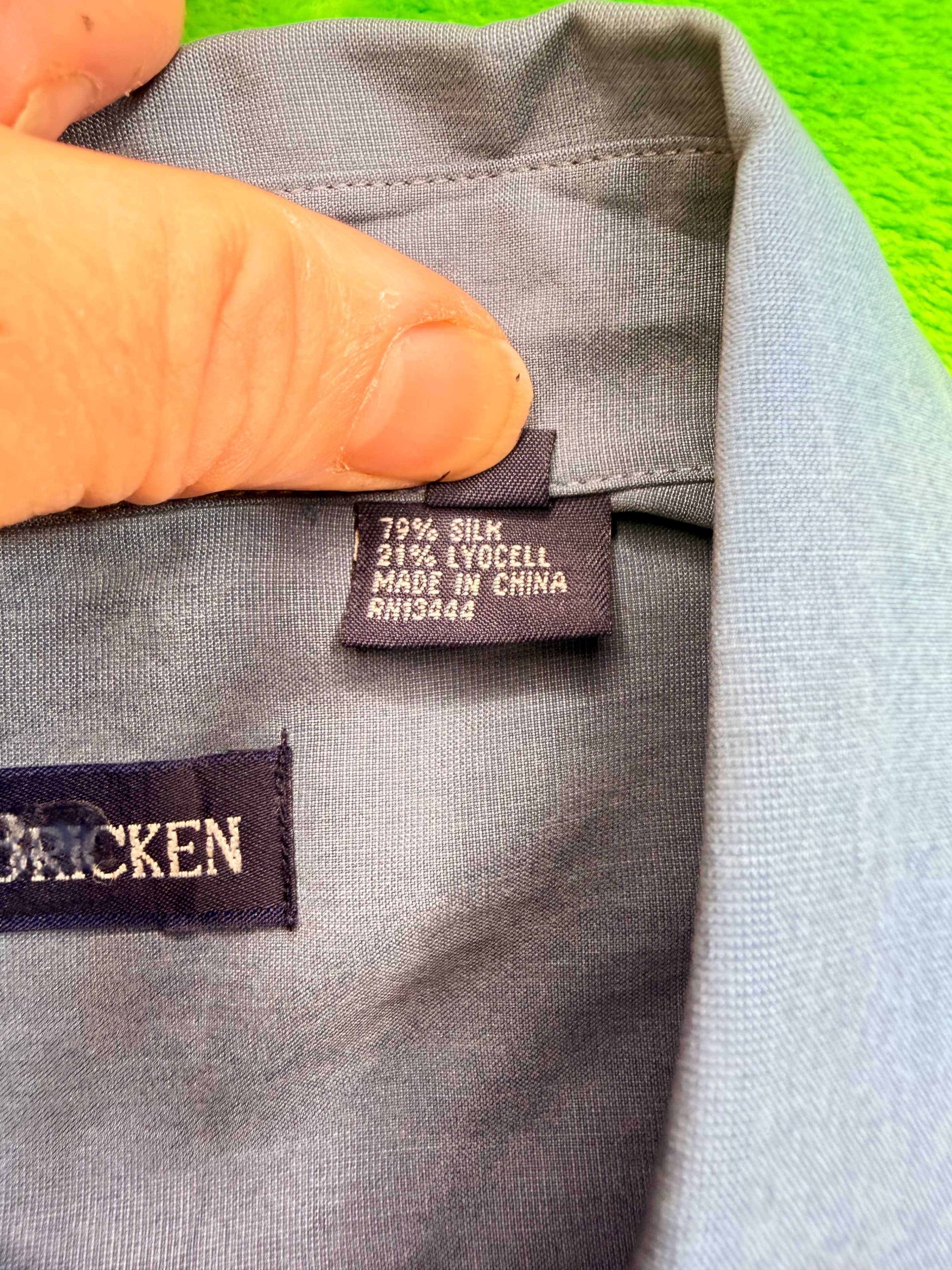 Barry Bricken Mens Silk Blend Camp Shirt Sz XL Gray-Blue - Thumbnail 5