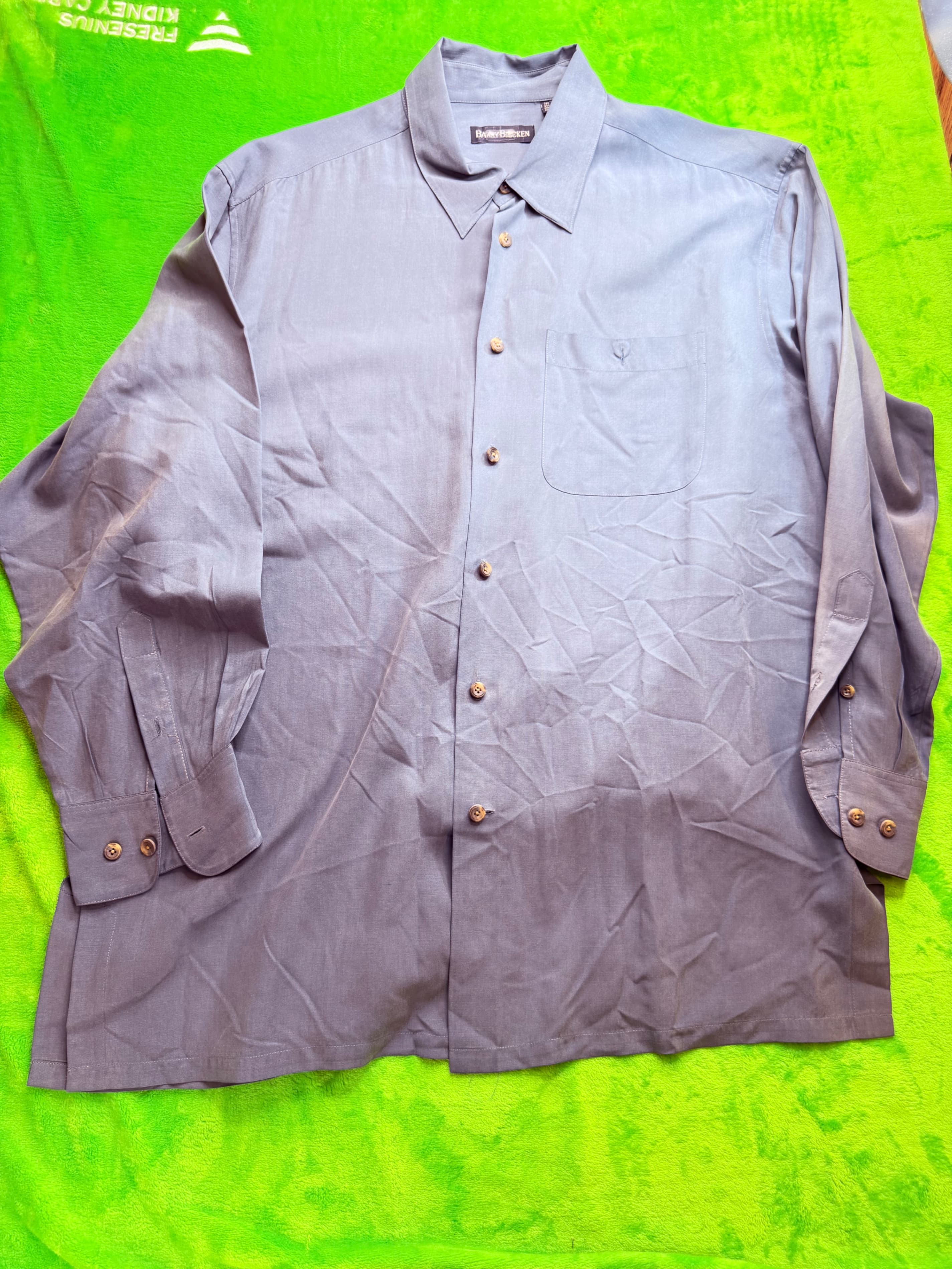 Barry Bricken Mens Silk Blend Camp Shirt Sz XL Gray-Blue