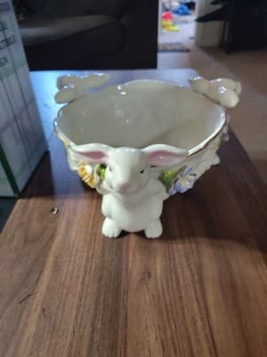 Cracker Barrel Easter Treasures Bunny Candy Dish Floral Whimsical Hand Painted - Thumbnail 2