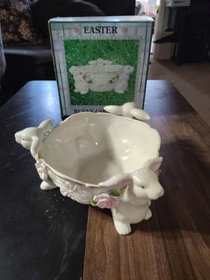 Cracker Barrel Easter Treasures Bunny Candy Dish Floral Whimsical Hand Painted - Thumbnail 6