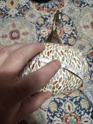 Mosaic Bead Pumpkin Decor White & Amber Fall Harvest Metal Stem - Thumbnail 4