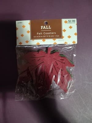 Set of 4 Same Felt Coasters, 5"x5", FALL,DOUBLE SIDED MULTICOLOR MAPLE LEAVES,HL - Thumbnail 5