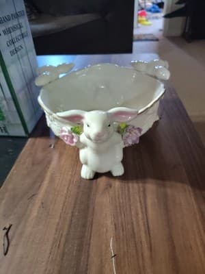 Cracker Barrel Easter Treasures Bunny Candy Dish Floral Whimsical Hand Painted - Thumbnail 3