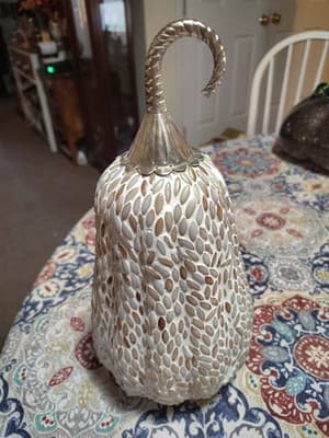 Mosaic Bead Pumpkin Decor White & Amber Fall Harvest Metal Stem - Thumbnail 2