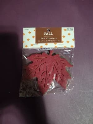Set of 4 Same Felt Coasters, 5"x5", FALL,DOUBLE SIDED MULTICOLOR MAPLE LEAVES,HL - Thumbnail 4