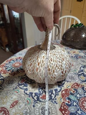 Mosaic Bead Pumpkin Decor White & Amber Fall Harvest Metal Stem - Thumbnail 5