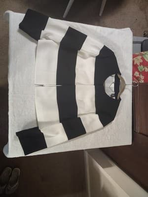 Chico's Black Label Jacket Size 1 38” Black White Striped Lined Long Sleeve