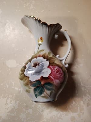 Lenwile China ARDALT JAPAN Hand Painted Floral Pitcher Vase Gilded Accents 7"