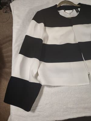 Chico's Black Label Jacket Size 1 38” Black White Striped Lined Long Sleeve - Thumbnail 2