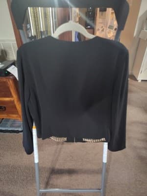 Chico's Black Label Blazer With Faux Leather Trim and Gold Snap Buttons SZ 2 - Thumbnail 6