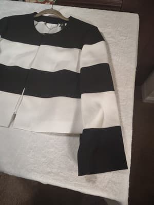 Chico's Black Label Jacket Size 1 38” Black White Striped Lined Long Sleeve - Thumbnail 3