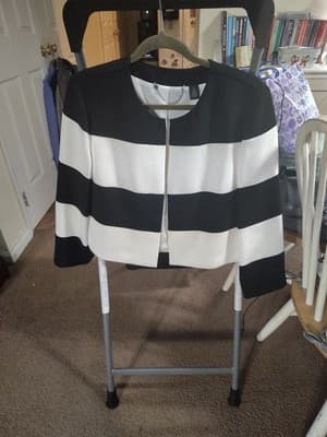 Chico's Black Label Jacket Size 1 38” Black White Striped Lined Long Sleeve - Thumbnail 4