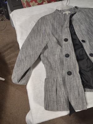 Talbots Gray Linen Blend Snap Front Black Tie Waist Jacket Size 16 - Thumbnail 2