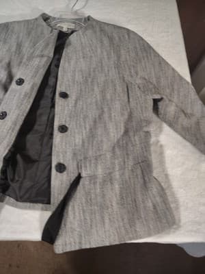 Talbots Gray Linen Blend Snap Front Black Tie Waist Jacket Size 16 - Thumbnail 3