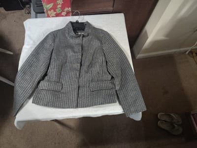 Coldwater Creek Classic Grey Houndstooth Wool Blend Mock Neck Blazer Jacket 14