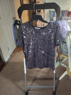 Jennifer Lopez Womens Top Small Purple Black Sequined Top Short Sleeves - Thumbnail 4