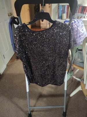 Jennifer Lopez Womens Top Small Purple Black Sequined Top Short Sleeves - Thumbnail 5