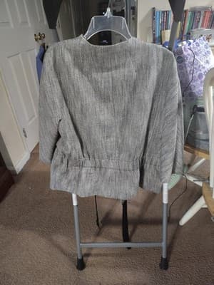 Talbots Gray Linen Blend Snap Front Black Tie Waist Jacket Size 16 - Thumbnail 5