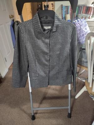 Coldwater Creek Classic Grey Houndstooth Wool Blend Mock Neck Blazer Jacket 14 - Thumbnail 4
