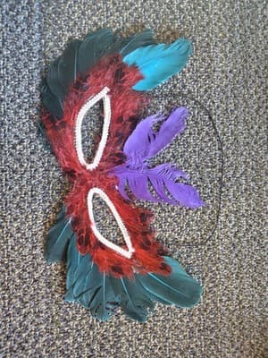 Vintage Mardi Gras Masquerade Mask Handmade Feathers - Thumbnail 5