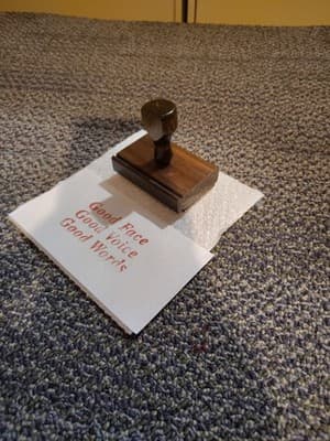 Vintage Personalized Wood Rubber Stamp "Good Face Good Voice Good Words" - Thumbnail 3