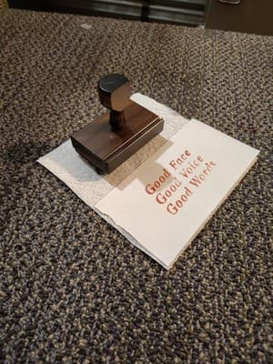 Vintage Personalized Wood Rubber Stamp "Good Face Good Voice Good Words" - Thumbnail 2