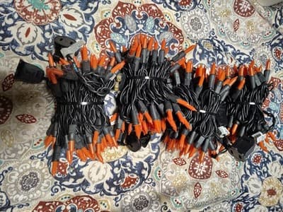 Halloween Lights, Set Of 4, Black Wire, Orange Bulbs, 15ft, Incandescent - Thumbnail 2