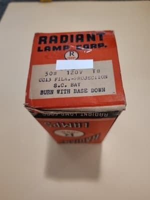 1x RADIANT 50W PROJECTOR PROJECTION LAMP BULB 120v T8 CC13 NEW/OLD STOCK
